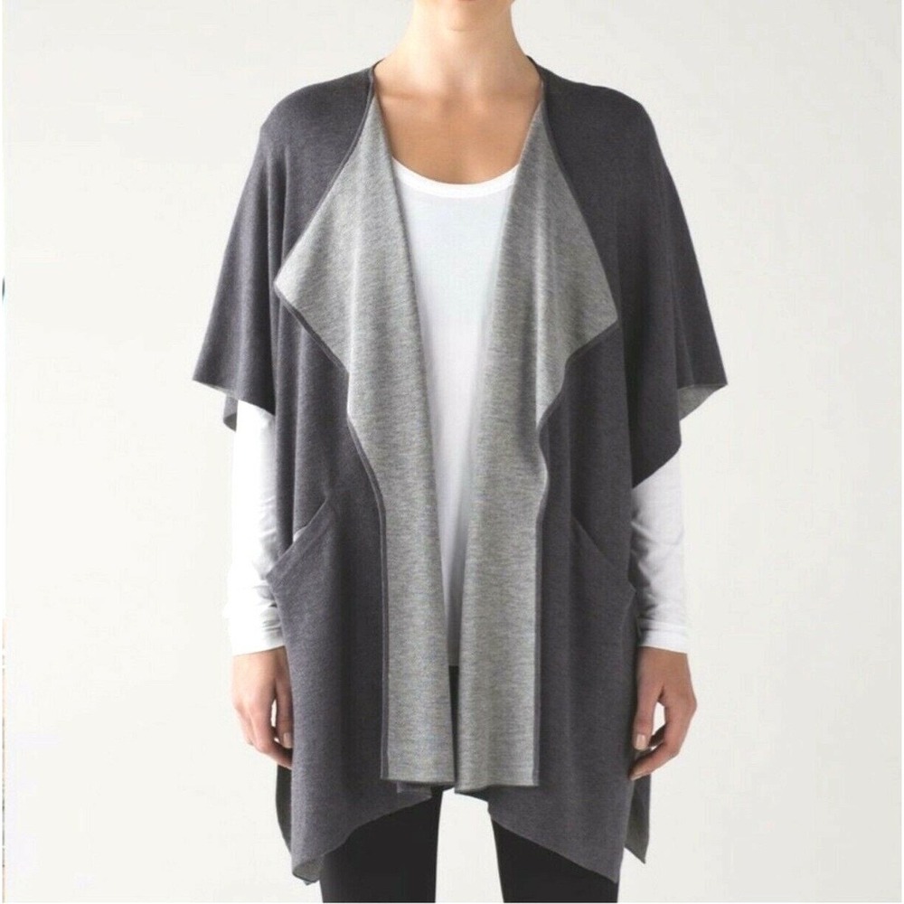 Lululemon Savasana Wrap Cardigan Grey Open Front Draped Pocket Sweater OS